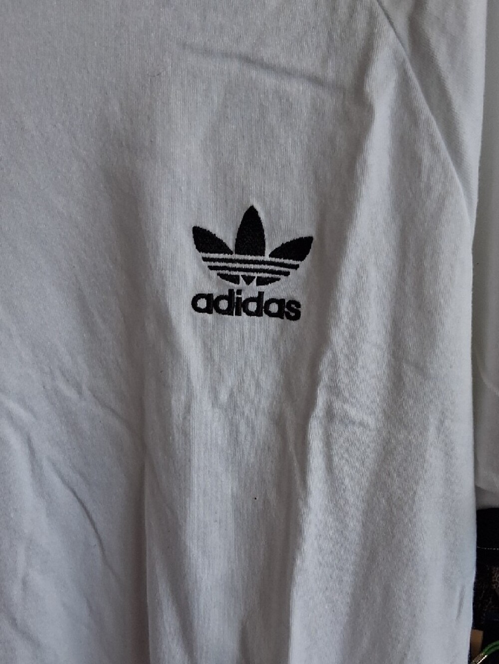 adidas White Tee with Black Ribbed Collar - Picture 3 of 5